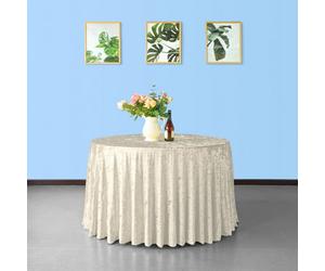 Neel Blue Diamond Velvet Round Tablecloth, Champagne , 108 Inch