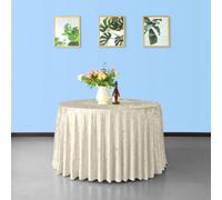 Neel Blue Diamond Velvet Round Tablecloth, Champagne , 120 Inch