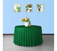 Neel Blue Diamond Velvet Round Tablecloth, Emerald Green , 90 Inch
