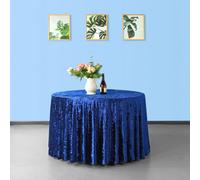 Neel Blue Diamond Velvet Round Tablecloth, Navy Blue , 120 Inch