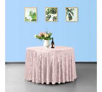 Neel Blue Diamond Velvet Round Tablecloth, Rose Pink , 108 Inch
