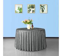 Neel Blue Diamond Velvet Round Tablecloth, Sliver , 108 Inch