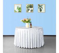 Neel Blue Diamond Velvet Round Tablecloth, White , 120 Inch