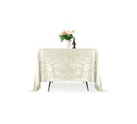 Neel Blue Diamond Velvet Square Tablecloth - 90 Inch in Ivory Neel Blue Ivory