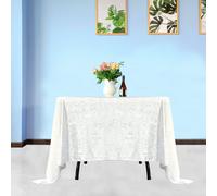 Neel Blue Diamond Velvet Square Tablecloth, White , 90 Inch X 90 Inch
