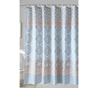 Neel Blue Floral Damask Shower Curtain, White, Blue & Peach - 180cm x 200cm | Size: 180 cm width x 200 cm drop Neel Blue Multicolor 180 cm width x 200 cm drop
