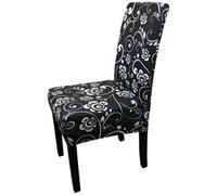 Neel Blue Floral Design Universal Dining Chair Cover, Black - Pack Of 1