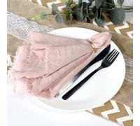 Neel Blue Fringe Cotton Cloth Napkin For Dinner, Dusty Pink - Pack Of 1