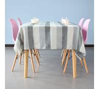Neel Blue Geometric Stripe Table Cloth, 135Cm X 220Cm Rectangle Table Cover, Grey