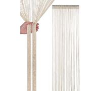 Neel Blue Glitter String Curtain Polyester Fringe Panel Spaghetti Tassel Curtain, 200cm x 90cm in Beige | Size: 200 cm x 90 cm Neel Blue Beige 200 cm x 90 cm