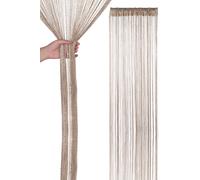 Neel Blue Glitter String Curtain Polyester Fringe Panel Spaghetti Tassel Curtain, 200cm x 90cm in Light Sand | Size: 200 cm x 90 cm Neel Blue Light Sand 200 cm x 90 cm