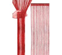 Neel Blue Glitter String Curtain Polyester Fringe Panel Spaghetti Tassel Curtain, 200cm x 90cm in Red | Size: 200 cm x 90 cm Neel Blue Red 200 cm x 90 cm