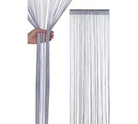 Neel Blue Glitter String Curtain Polyester Fringe Panel Spaghetti Tassel Curtain, 200cm x 90cm in Silver | Size: 200 cm x 90 cm Neel Blue Silver 200 cm x 90 cm