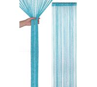 Neel Blue Glitter String Curtain Polyester Fringe Panel Spaghetti Tassel Curtain, 200cm x 90cm in Turquoise | Size: 200 cm x 90 cm Neel Blue Turquoise 200 cm x 90 cm