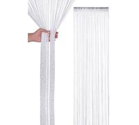 Neel Blue Glitter String Curtain Polyester Fringe Panel Spaghetti Tassel Curtain, 200cm x 90cm in White | Size: 200 cm x 90 cm Neel Blue White 200 cm x 90 cm