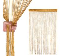 Neel Blue Gold Glitter String Polyester Curtains, Fly Screen Fringe Panel Divider - 200Cm X 100Cm