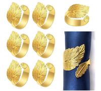 Neel Blue Gold Leaf Design Napkin Holder Rings Serviettes Buckles, 12Pcs