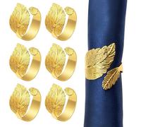 Neel Blue Gold Leaf Design Napkin Holder Rings Serviettes Buckles, 8Pcs