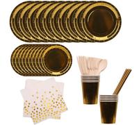 Neel Blue Gold Party Tableware Disposable Dinnerware Set - Baby Blue