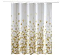 Neel Blue Golden Petals Polyester Shower Curtain, Water-Resistant Bathroom Curtain With 12 Hooks - 180X180Cm
