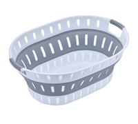 Neel Blue Grey & White Plastic Laundry Basket Oval Shape Foldable Laundry Hamper - 36L