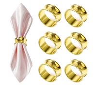 Neel Blue Hammered Design Napkin Holder Rings Serviettes Buckles, Gold, 4Pcs