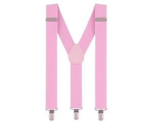 Neel Blue Heavy Duty Men's Suspender Braces, Clip On Braces, Baby Pink