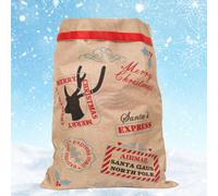 Neel Blue Hessian Christmas Santa's Express Sack - 70Cm X 50Cm