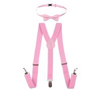 Neel Blue Kids Braces & Bow Tie Set, Fully Elastic Y Shape Suspender, 25mm Wide in Light Pink | Size: 12-16 Years Neel Blue Light Pink 12-16 Years