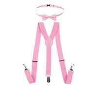 Neel Blue Kids Braces & Bow Tie Set, Fully Elasticated Y Shape Suspender, 25mm Wide in Light Pink | Size: 11 Years Neel Blue Light Pink 11 Years
