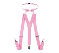 Neel Blue Kids Braces Bow Tie Set, Fully Elasticated Y Shape Suspender, 25mm Wide in Light Pink | Size: 6 Years Neel Blue Light Pink 6 Years