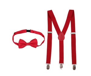 Neel Blue Kids Braces With Bow Tie Set, 60Cm Y-Shaped Elastic Suspenders, Burgundy