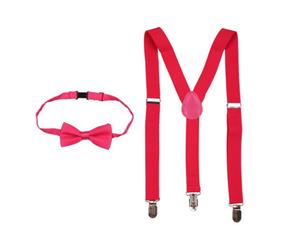 Neel Blue Kids Braces With Bow Tie Set, 65Cm Y-Shaped Elastic Suspenders, Hot Pink