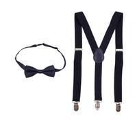 Neel Blue Kids Braces With Bow Tie Set, 65Cm Y-Shaped Elastic Suspenders, Navy
