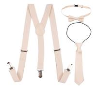 Neel Blue Kids Suspenders With Bow Tie & Necktie Set, Fully Elasticated Brace, Beige