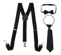 Neel Blue Kids Suspenders With Bow Tie & Necktie Set, Fully Elasticated Brace, Black