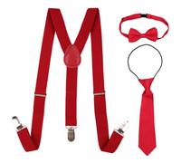 Neel Blue Kids Suspenders With Bow Tie & Necktie Set, Fully Elasticated Brace, Burgundy