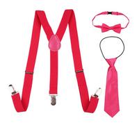 Neel Blue Kids Suspenders With Bow Tie & Necktie Set, Fully Elasticated Brace, Hot Pink