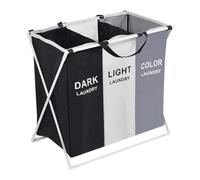 Neel Blue Large Laundry Hamper 3 Compartment Foldable Laundry Basket, Black, White, & Grey