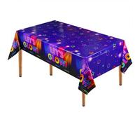 Neel Blue Let's Glow Neon Party Tablecloth, 137Cm X 220Cm Disposable Table Covers For Party Decoration