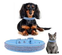 Neel Blue Light Blue Diamante Dog Collar, Soft Pu Leather 4 Row Pet Collar For Dog & Cats, Medium - 37Cm