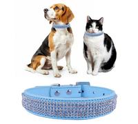 Neel Blue Light Blue Diamante Dog Collar, Soft Pu Leather 5 Row Pet Collar For Dog & Cats, Large - 45Cm
