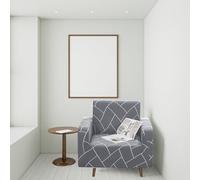 Neel Blue Light Grey & White Printed Sofa Cover, 1 Seater