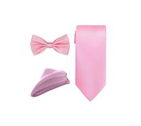 Neel Blue Men's Bow Tie Set, Necktie & Pocket Square, Satin Neck Ties with Handkerchief in Baby Pink Neel Blue Baby Pink One Size