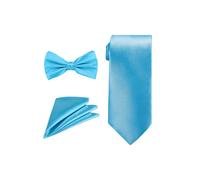 Neel Blue Men's Bow Tie Set, Necktie & Pocket Square, Satin Neck Ties with Handkerchief in Bright Blue Neel Blue Bright Blue One Size
