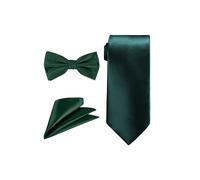 Neel Blue Men's Bow Tie Set, Necktie & Pocket Square, Satin Neck Ties with Handkerchief in Dark Green Neel Blue Dark Green One Size