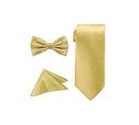 Neel Blue Men's Bow Tie Set, Necktie & Pocket Square, Satin Neck Ties with Handkerchief in Gold Neel Blue Gold One Size