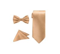 Neel Blue Men's Bow Tie Set, Necktie & Pocket Square, Satin Neck Ties with Handkerchief in Ivory Neel Blue Ivory One Size