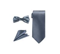 Neel Blue Men's Bow Tie Set, Necktie & Pocket Square, Satin Neck Ties with Handkerchief in Light Grey Neel Blue Light Grey One Size