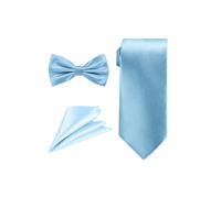 Neel Blue Men's Bow Tie Set, Necktie & Pocket Square, Satin Neck Ties with Handkerchief in Mid Blue Neel Blue Mid Blue One Size